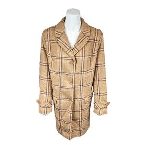 Isaac Mizrahi Women's Button Front Plaid Notch Lapel Coat Camel X-Large Size